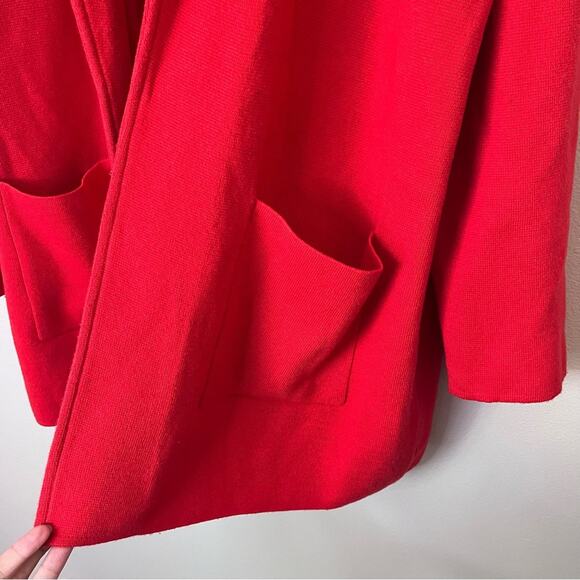 J.Crew Sophie Merino Wool Cotton Open Front Sweater Blazer Pockets Cerise Red 2X - Picture 3 of 8